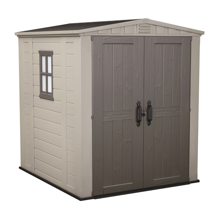 Factor 6x6 - Casetta da Giardino 178x208x195,5 cm 2 Ante per deposito attrezzi finitura effetto legno in Resina Beige