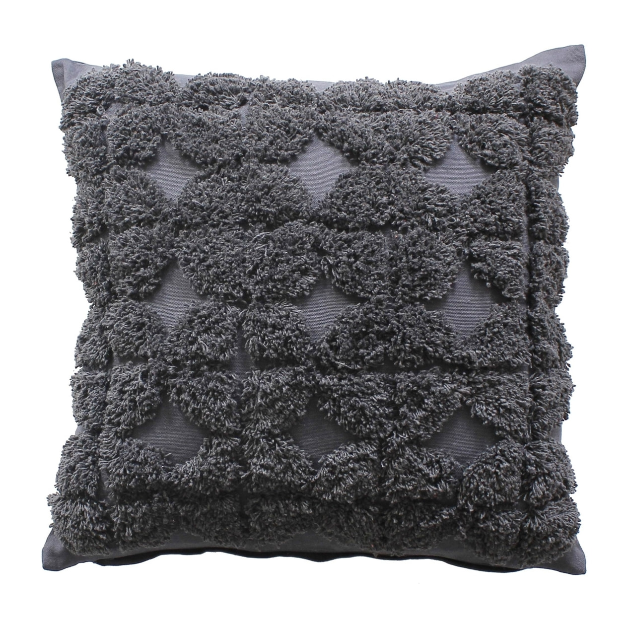 Coussin déhoussable aux broderies  - Effet laine - Gris Foncé