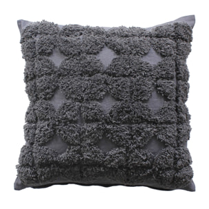 Coussin déhoussable aux broderies  - Effet laine - Gris Foncé