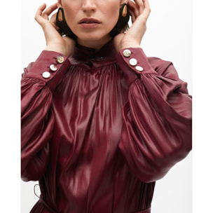 Vestito collo alto con cintura effetto cerato