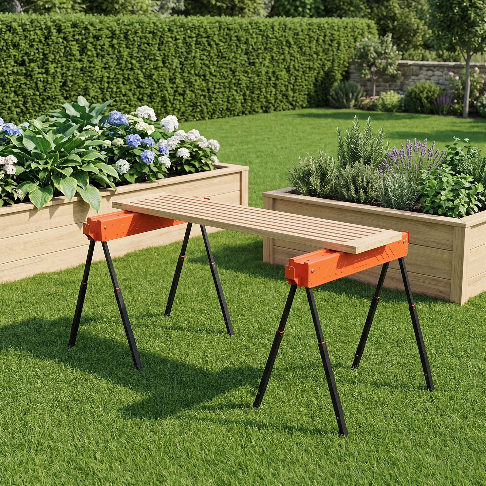 Lot de 2 tréteaux pliables portables télescopiques 71-85cm - 500Kg max. - métal noir orange