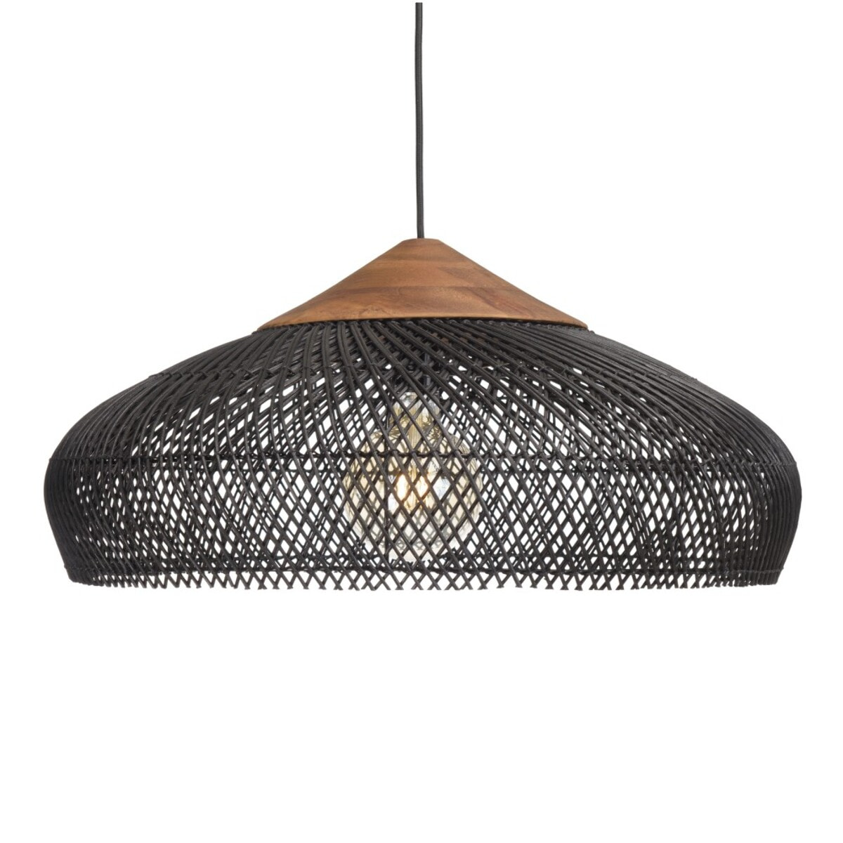 SIXTINE - Suspension 65x65cm en rotin couleur noire et teck recyclé
