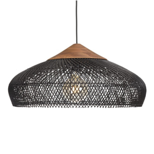 SIXTINE - Suspension 65x65cm en rotin couleur noire et teck recyclé