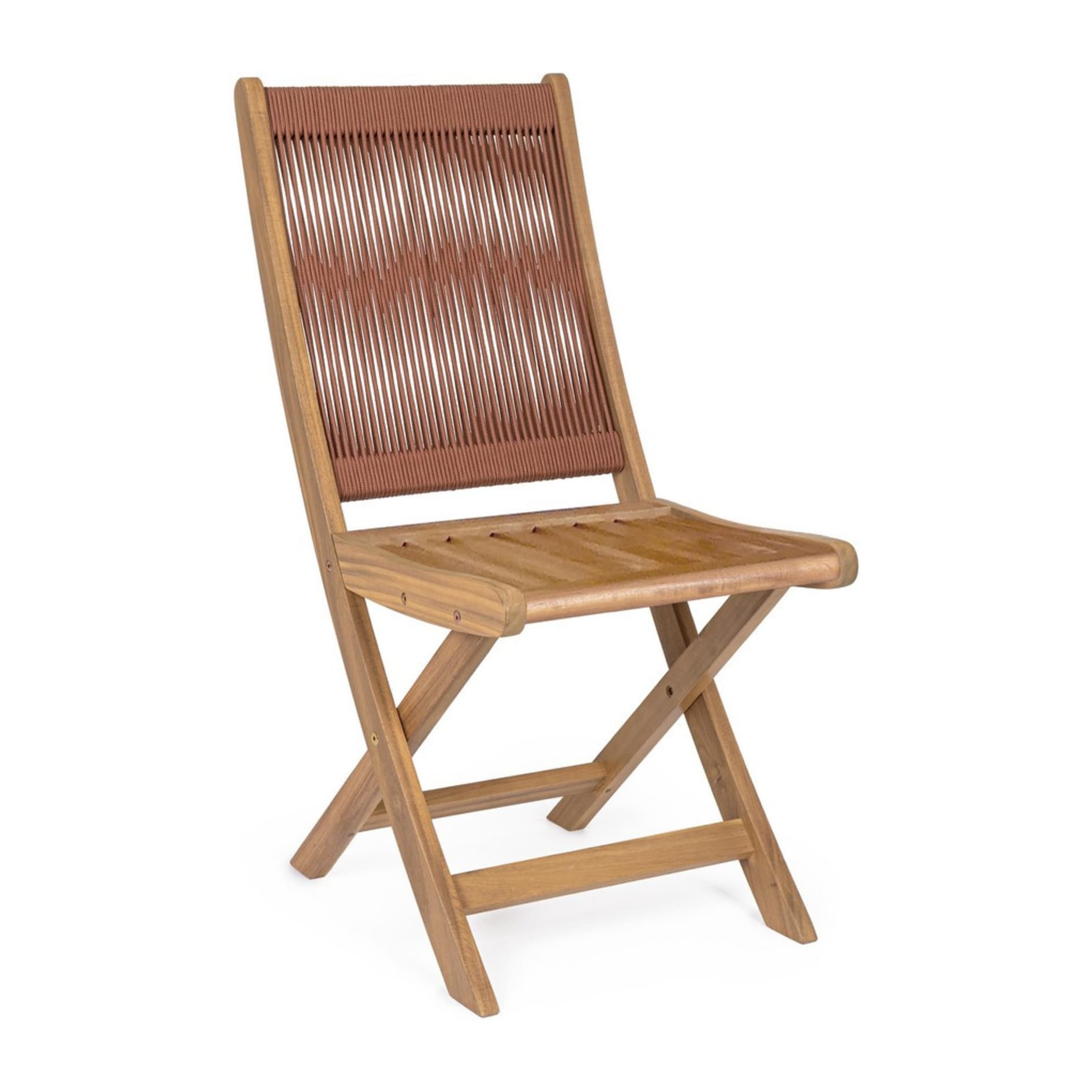 Set di sedie pieghevoli MONSARAZ in legno di acacia e corda rosso corallo