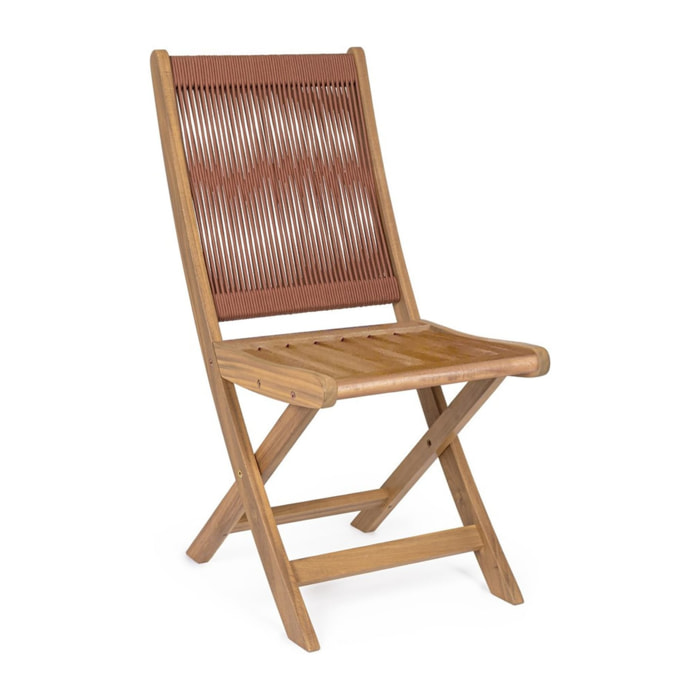 Set di sedie pieghevoli MONSARAZ in legno di acacia e corda rosso corallo