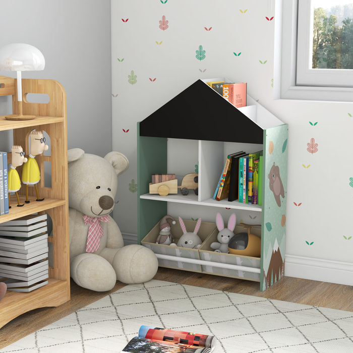 Estantería para Juguetes Organizador Infantil con Estantes Abiertos y 2 Cajas de Tela no Tejida Extraíbles para Sala de Juegos Habitación Guardería 62,4x26,5x90 cm Verde