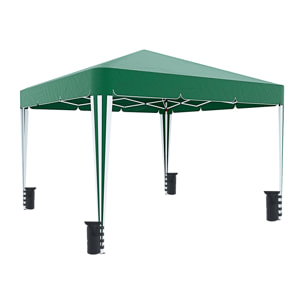 Gazebo Pieghevole Impermeabile 3 x 3 M Da Giardino Con 4 Sacche Pesi Sacca Trasporto Chiusura Fisarmonica Struttura Acciaio Copertura 160 gr/m² Verde