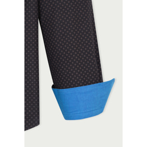 Camicia Uomo 2 Bottoni Button Down 7 Bottoni Slim Cotone Poliestere Stampato Blu/Marrone