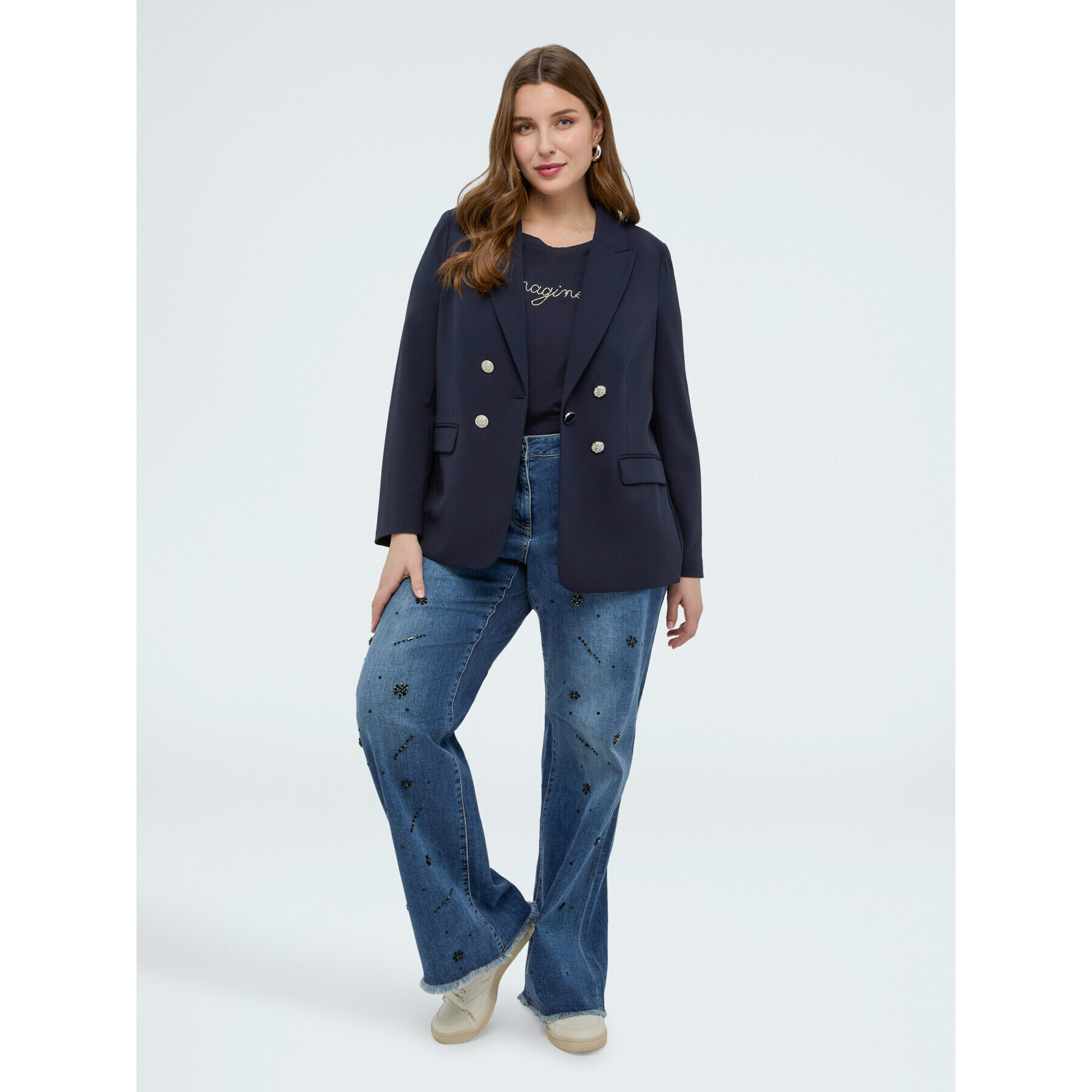 Fiorella Rubino - Jeans Straight Leg con aplicaciones decorativas - Azul