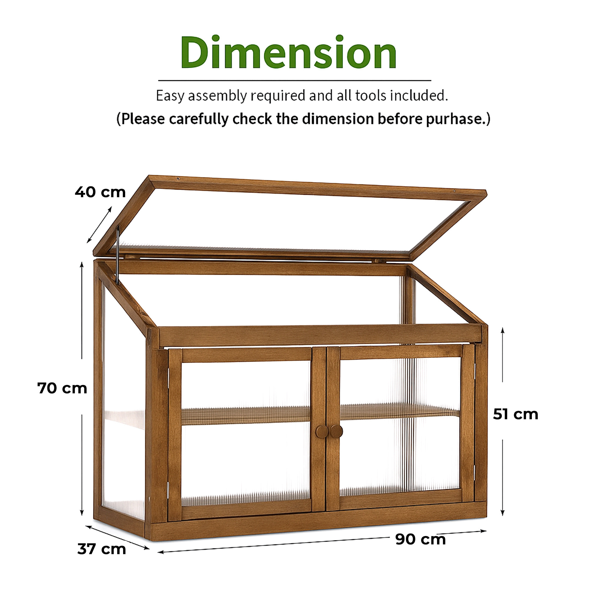 Kinto - Mini Serra 90x70x37 cm per Interno ed Esterno Porta Piante in Legno di Abete e Policarbonato
