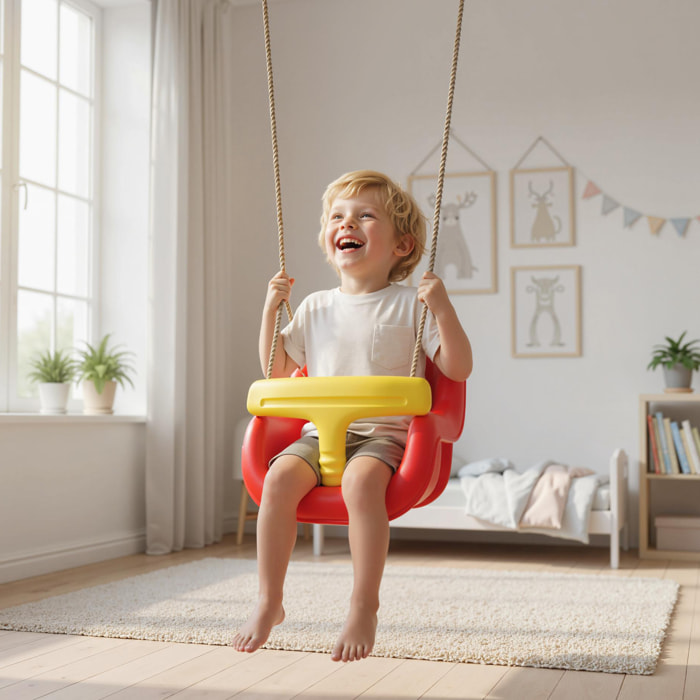 Columpio Infantil, Columpio para Niños, Cuerda Ajustable, con Respaldo Alto, Barandilla de Seguridad en T, para Interior, Exterior, Rojo
