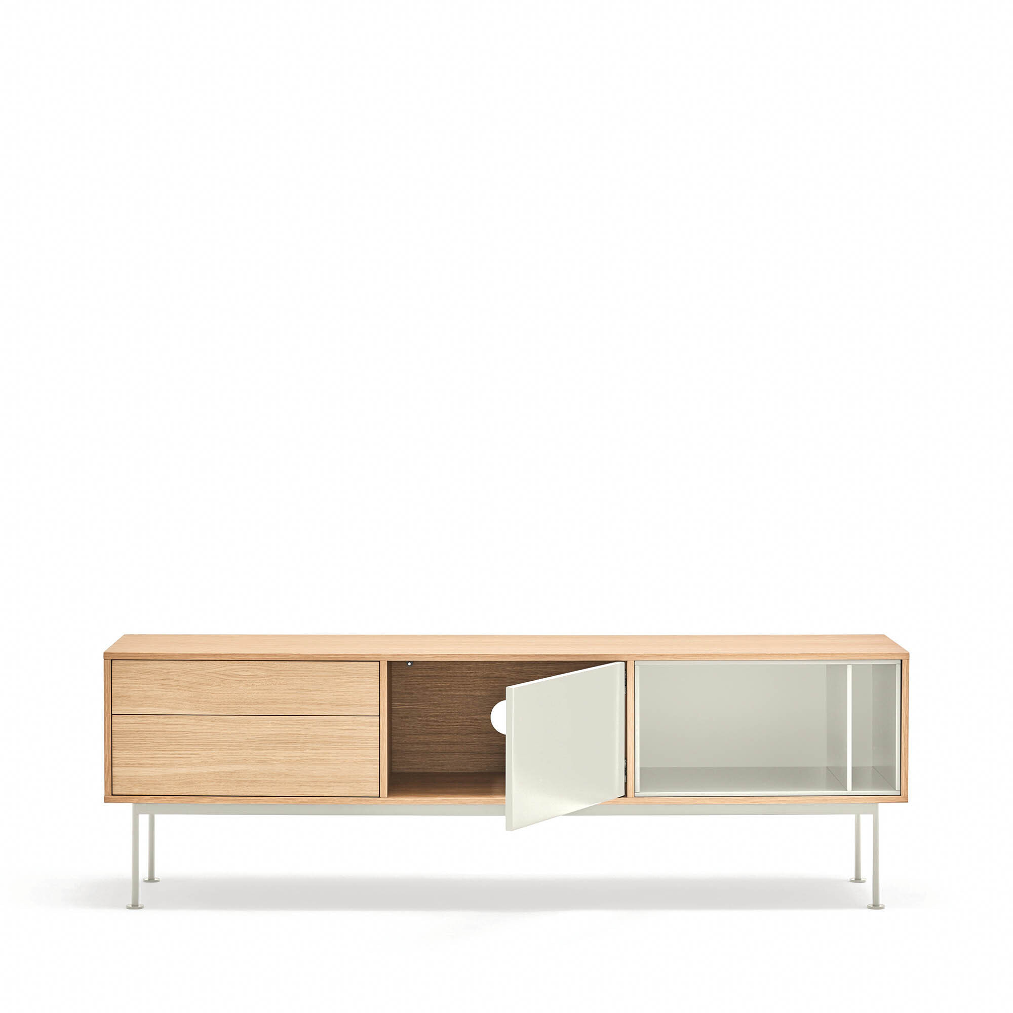 Mueble de televisión Yoko 2 cajones y 1 puerta roble y crema