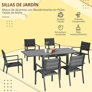 Conjunto Muebles de Jardín 7 Piezas con Mesa Extensible y 6 Sillas Apilables