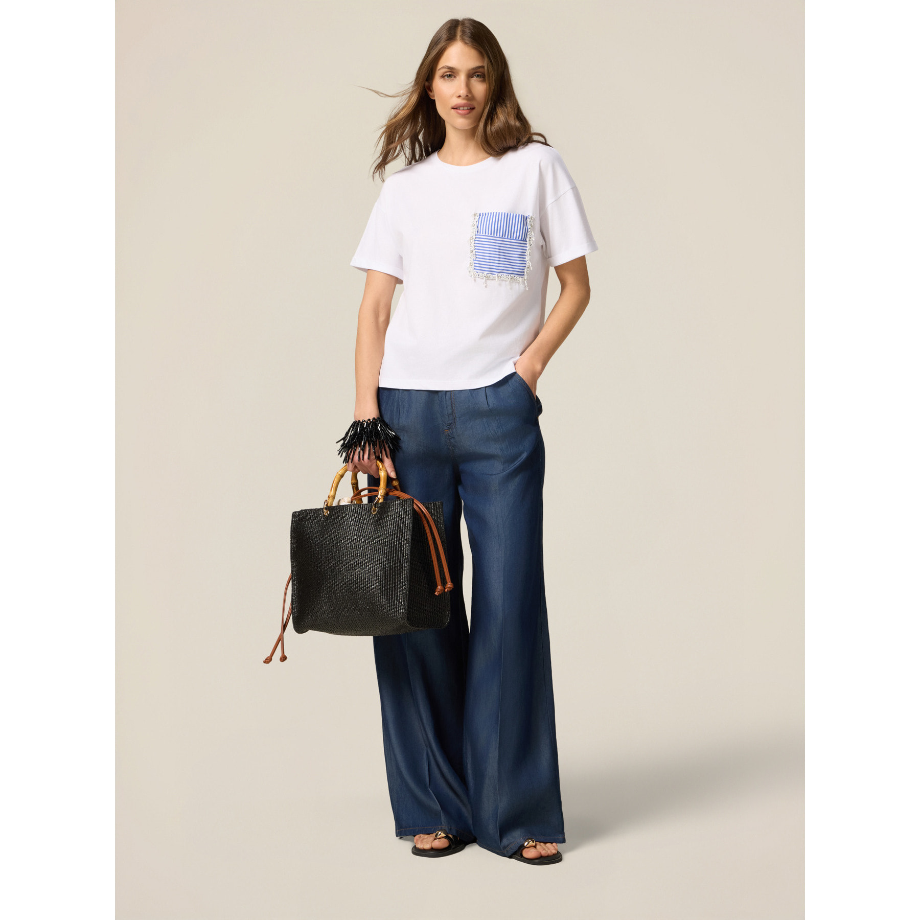 Oltre - Pantaloni palazzo in tencel - Blu