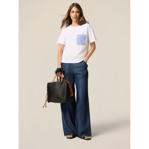 Oltre - Pantaloni palazzo in tencel - Blu