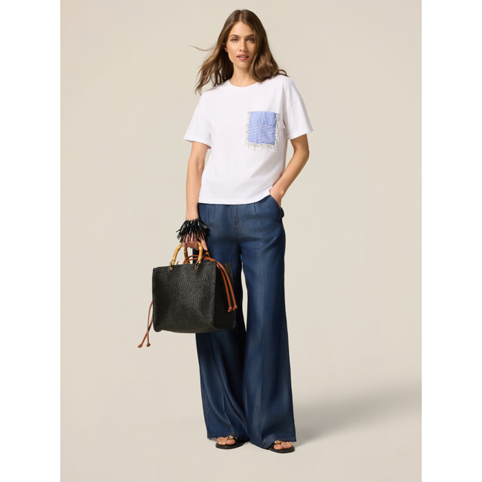 Oltre - Pantaloni palazzo in tencel - Blu