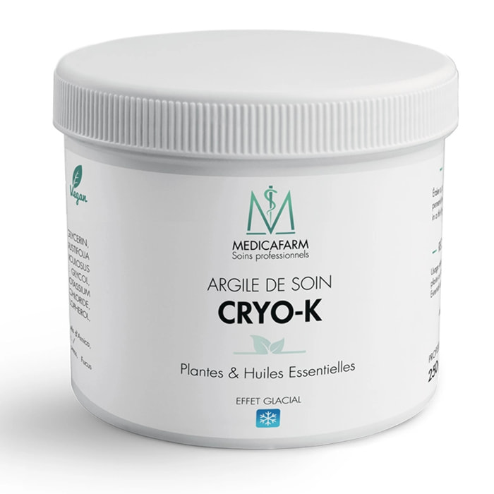 MEDICAFARM - Argile de soin CRYO-K - Aux plantes et huiles essentielles - Effet glacial - Aide à soulager les douleurs et améliorer confort circulatoire - Pot 250 g