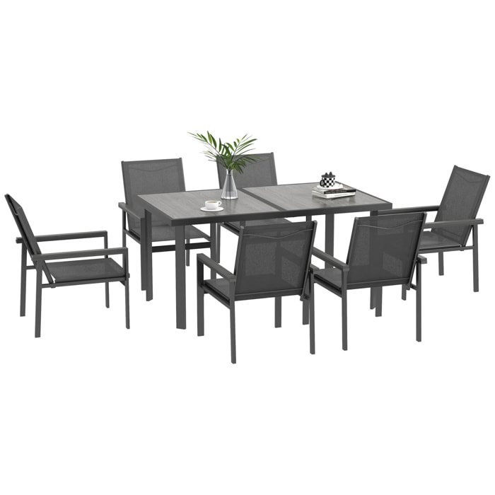 Ensemble salon de jardin 6 places 7 pièces table à manger gris