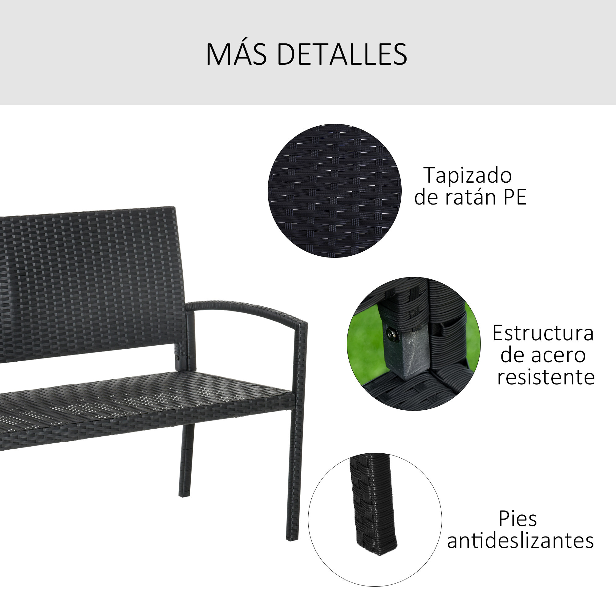 Banco Jardín Lounge Silla 2 Plazas Mueble Exterior Terraza 2 Plazas Carga 320kg