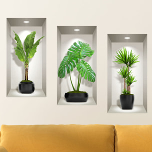 Stickers muraux 3D | Sticker Mural Autocollant effet 3D longues plantes vertes d'intérieur - Stickers adhésifs 3D Chambre Salon Trompe l'oeil