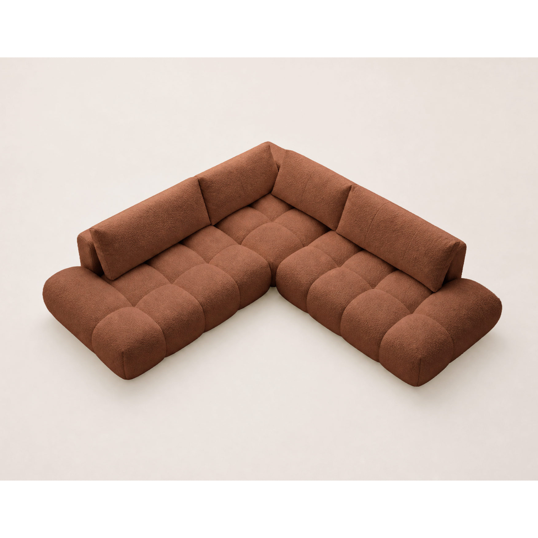 Yulin - Canapé d'angle L 5 places convertible avec coffre en tissu bouclette - Rouille