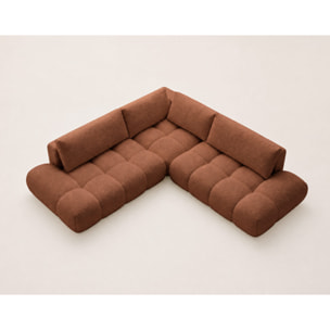 Yulin - Canapé d'angle L 5 places convertible avec coffre en tissu bouclette - Rouille