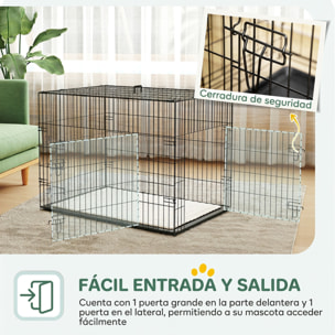PawHut Jaula para Perros Plegable, Jaula para Perros Grandes con Cojín, 2 Puertas, Bandeja Extraíble y Marco de Alambre Metálico, 90x57,5x62 cm, Negro y Beige