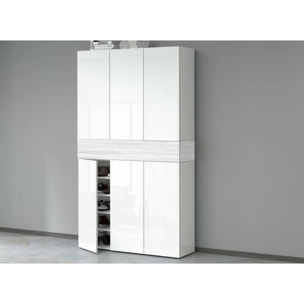 Scarpiera Charoite, Porta scarpe salvaspazio a 7 ante, Armadio multifunzione da ingresso, 114x35h200 cm, Bianco effetto larice