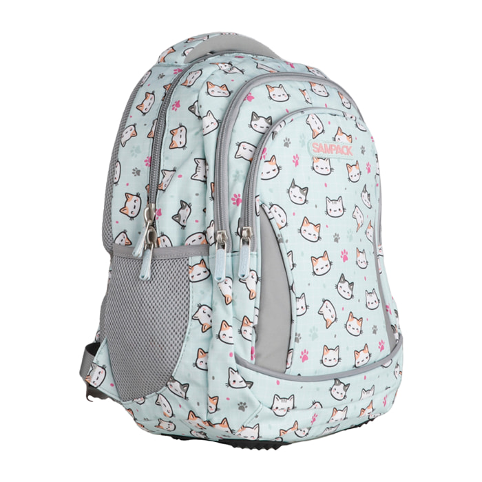 Zaino scolastico con tre cerniere, pannello imbottito, dettagli riflettenti e compatibile con trolley. 28x12x37 cm.