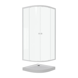 Pack porte de douche coulissante blanc de 89 à 90x190 cm + receveur - WHITY ROUND SLIDE