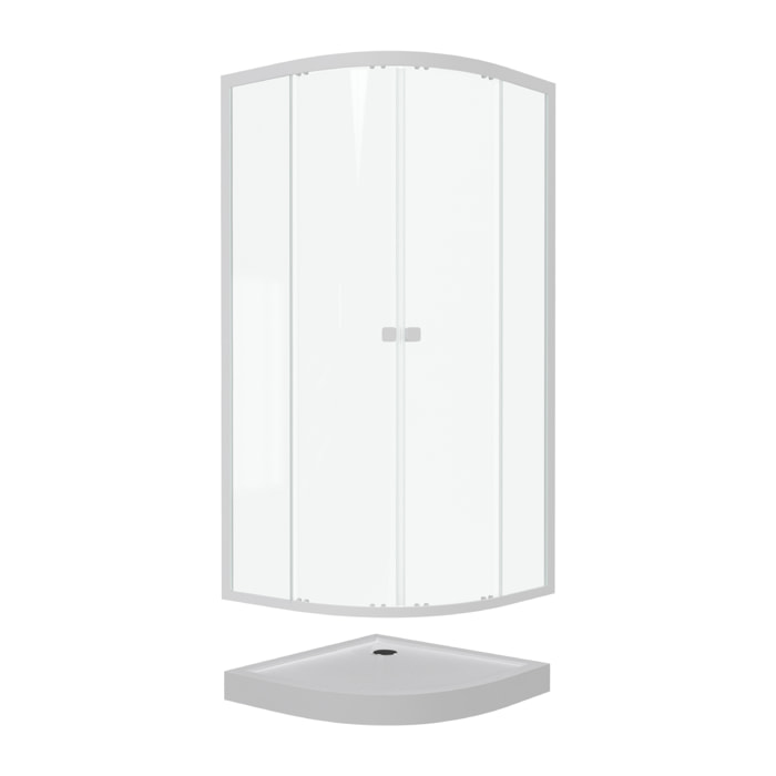 Pack porte de douche coulissante blanc de 89 à 90x190 cm + receveur - WHITY ROUND SLIDE