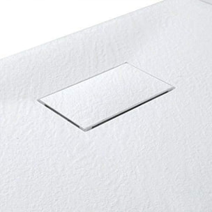 Piatto Doccia Spessore 2.6 Cm Resina SMC Effetto Pietra Stone Ardesia Antiscivolo Riducibile Filopavimento Con Griglia Di Copertura Bianco 70x160 Cm