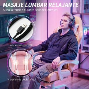 Silla Gaming Ergonómica, Silla Gamer con Lumbar Masaje Vibración, Reclinable 155°, Altura Ajustable, Reposacabezas y Reposapiés Retráctil, para Oficina, Estudio, Rosa