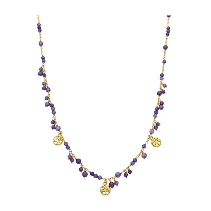 Collar con Cristal Morado acabado oro 18k
