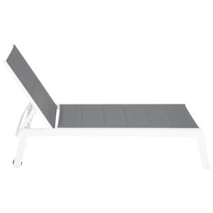 Set bain de soleil et table d'appoint BARBADOS en textilène gris - aluminium blanc