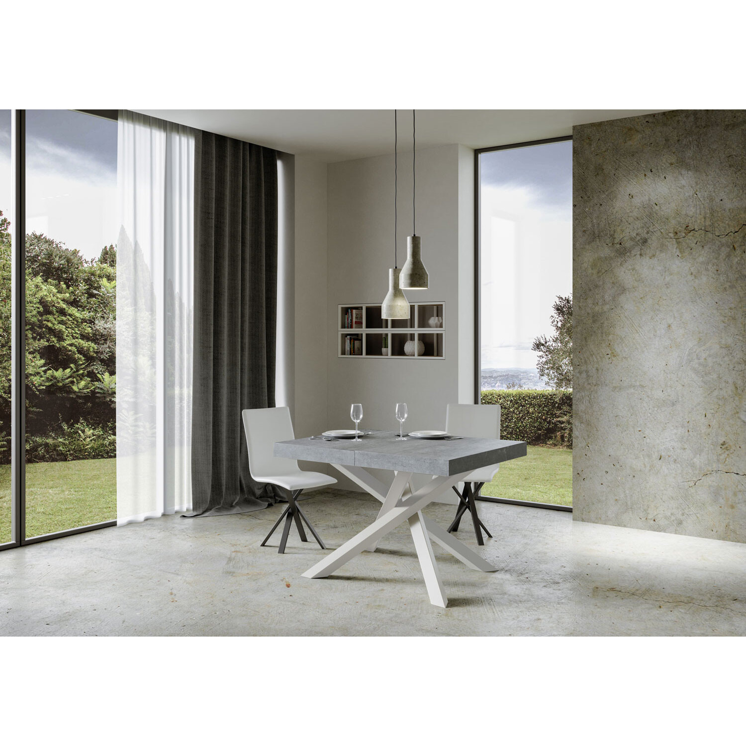 Mesa extensible 90x130/234 cm Volantis Cemento estructura blanco