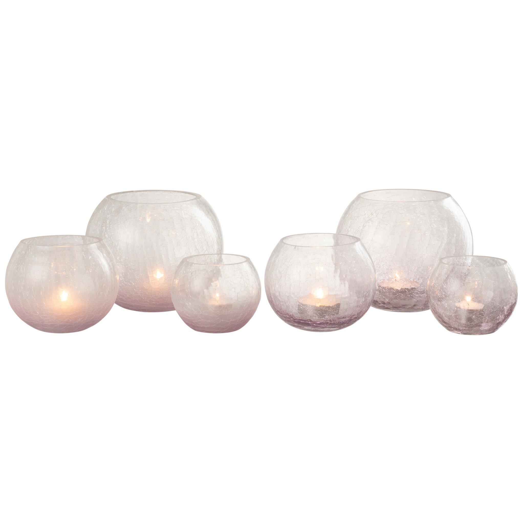 J-Line bougeoir Boule Craquele - verre - mauve - large - 2 pcs