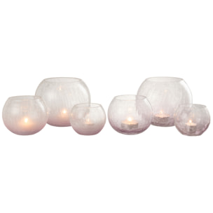 J-Line bougeoir Boule Craquele - verre - mauve - large - 2 pcs