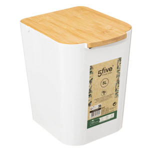 Poubelle à couvercle bambou 5L "Naturéo" blanc