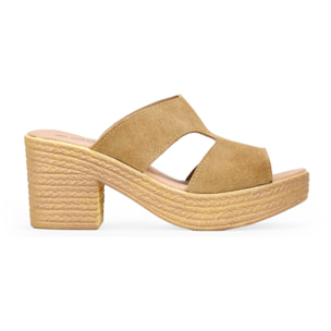 Sandalias de piel marrones con tacón efecto esparto