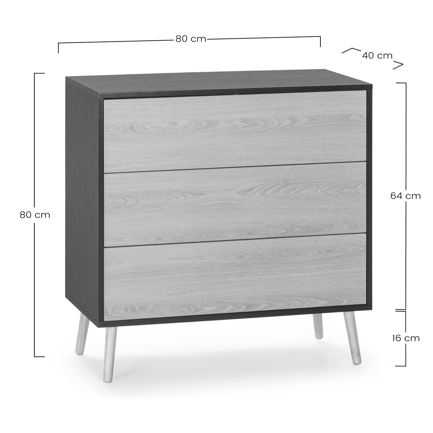 Cómoda de noche Apolo 3 cajones Color Negro/Madera