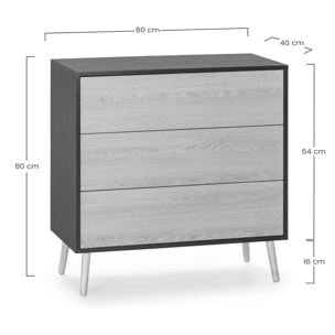 Cómoda de noche Apolo 3 cajones Color Negro/Madera