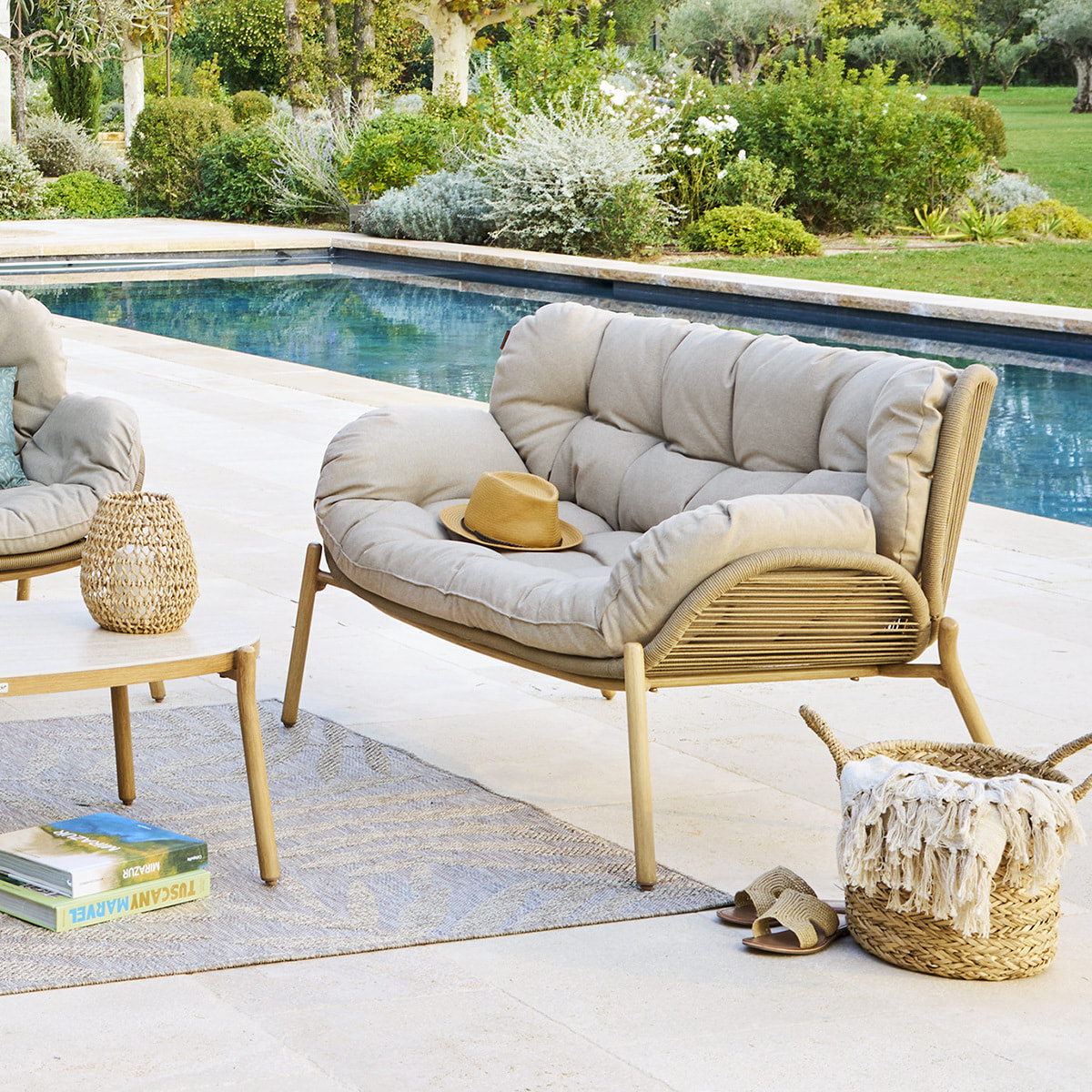 Canapé de jardin "Meloane" beige 2 places en acier polyester