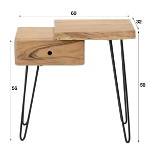 Table de chevet bois métal (côté droit) MELBOURNE