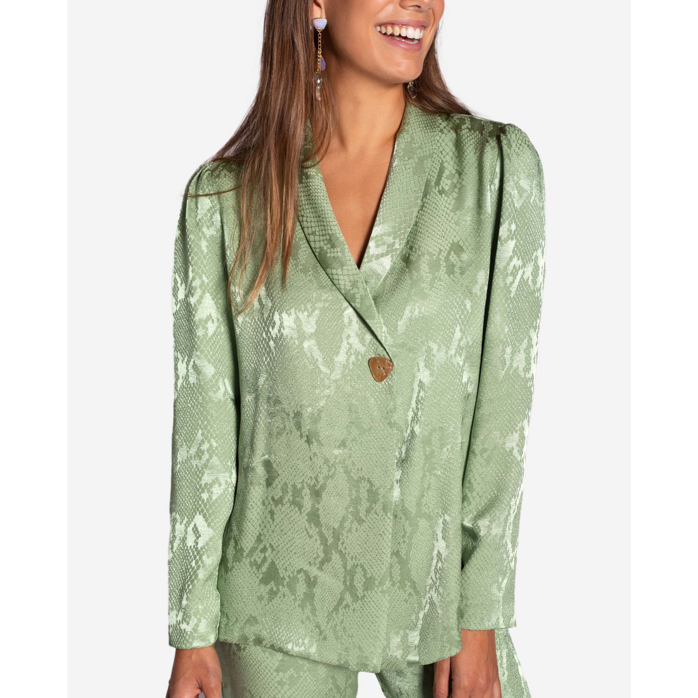 Chaqueta de traje verde elegante mujer