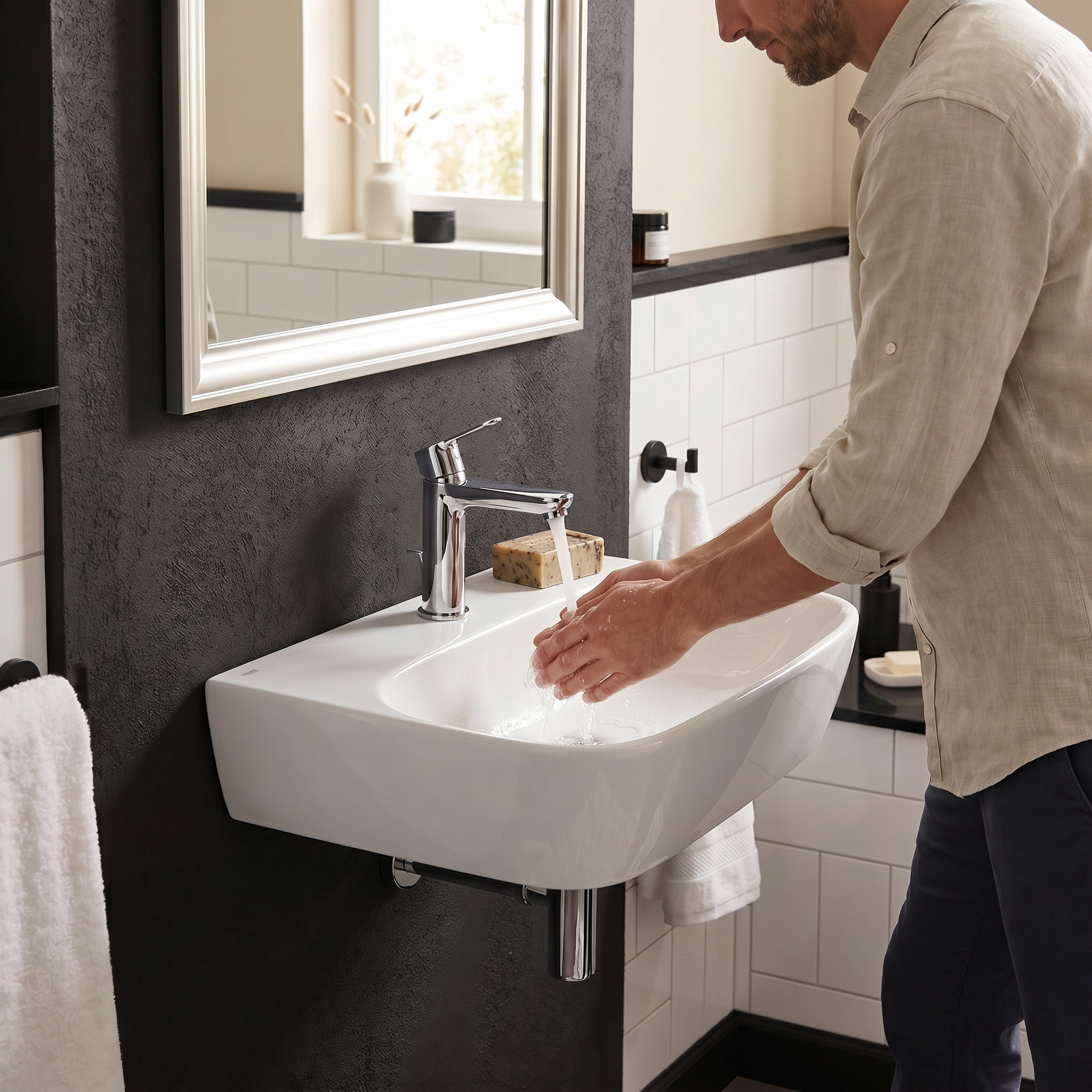 Lave-mains suspendu 43 x 30 cm - blanc - avec trou de robinetterie - sans trop-plein - Brevis SAT