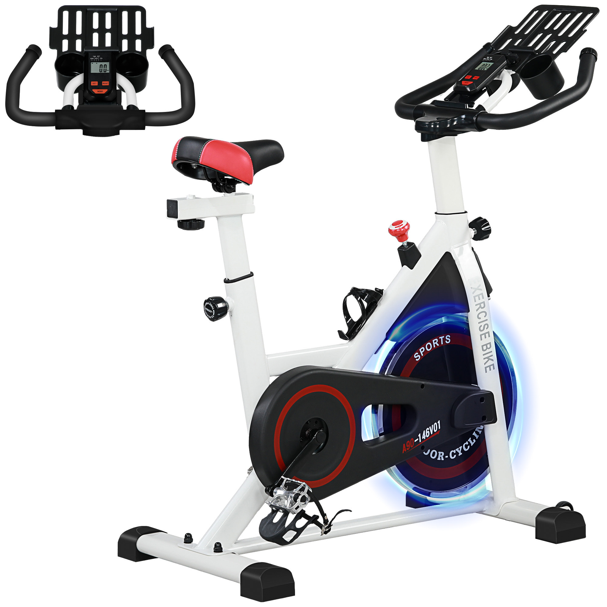Bicicleta Estática con Resistencia Regulable Bici Estática Bicicleta de Fitness con Volante de Inercia 8 kg Pantalla LCD Manillar y Asiento Ajustable para Casa Gimnasio Blanco
