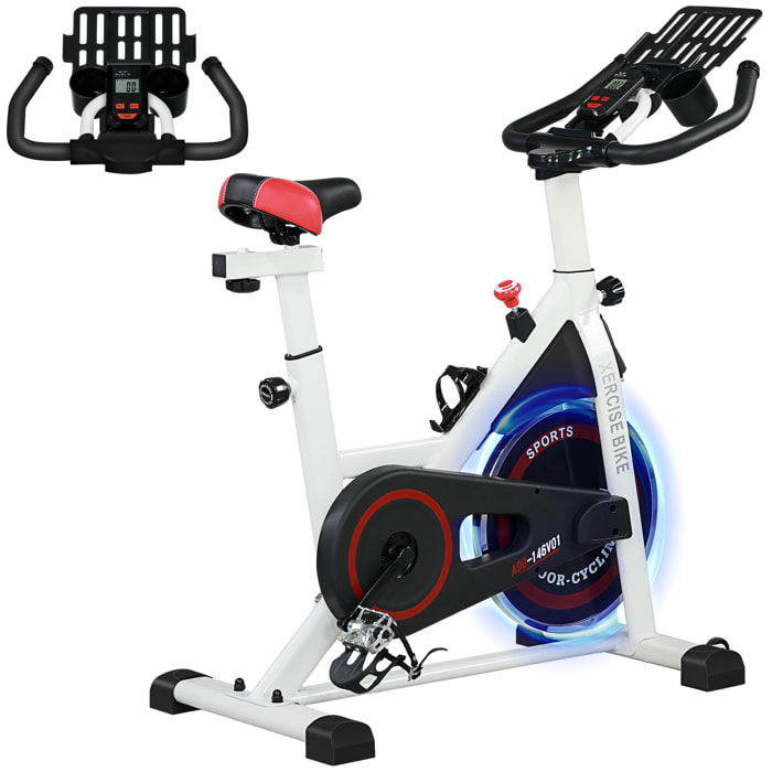 Bicicleta Estática con Resistencia Regulable Bici Estática Bicicleta de Fitness con Volante de Inercia 8 kg Pantalla LCD Manillar y Asiento Ajustable para Casa Gimnasio Blanco