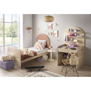 Lit junior 90x190 - décor bois chêne sépia - tête de lit forme arche