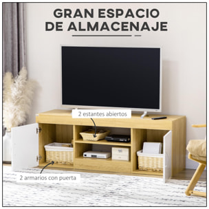 Mueble de TV Mueble para Salón Moderno con 2 Puertas con Tirador y Almacenamiento de 2 Niveles para Televisores de hasta 60 Pulgadas para Dormitorio 130x39,6x48 cm Natural